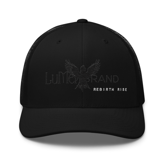 Black Trucker Hat – LuMen Logo + Rebirth Rise