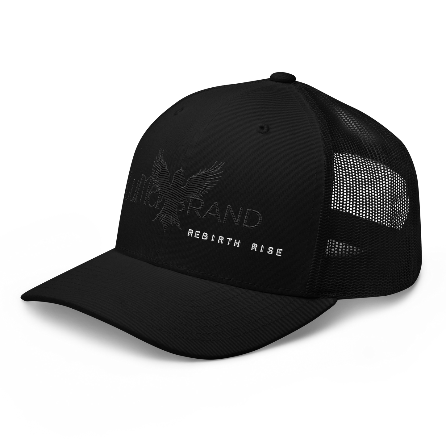 Black Trucker Hat – LuMen Logo + Rebirth Rise