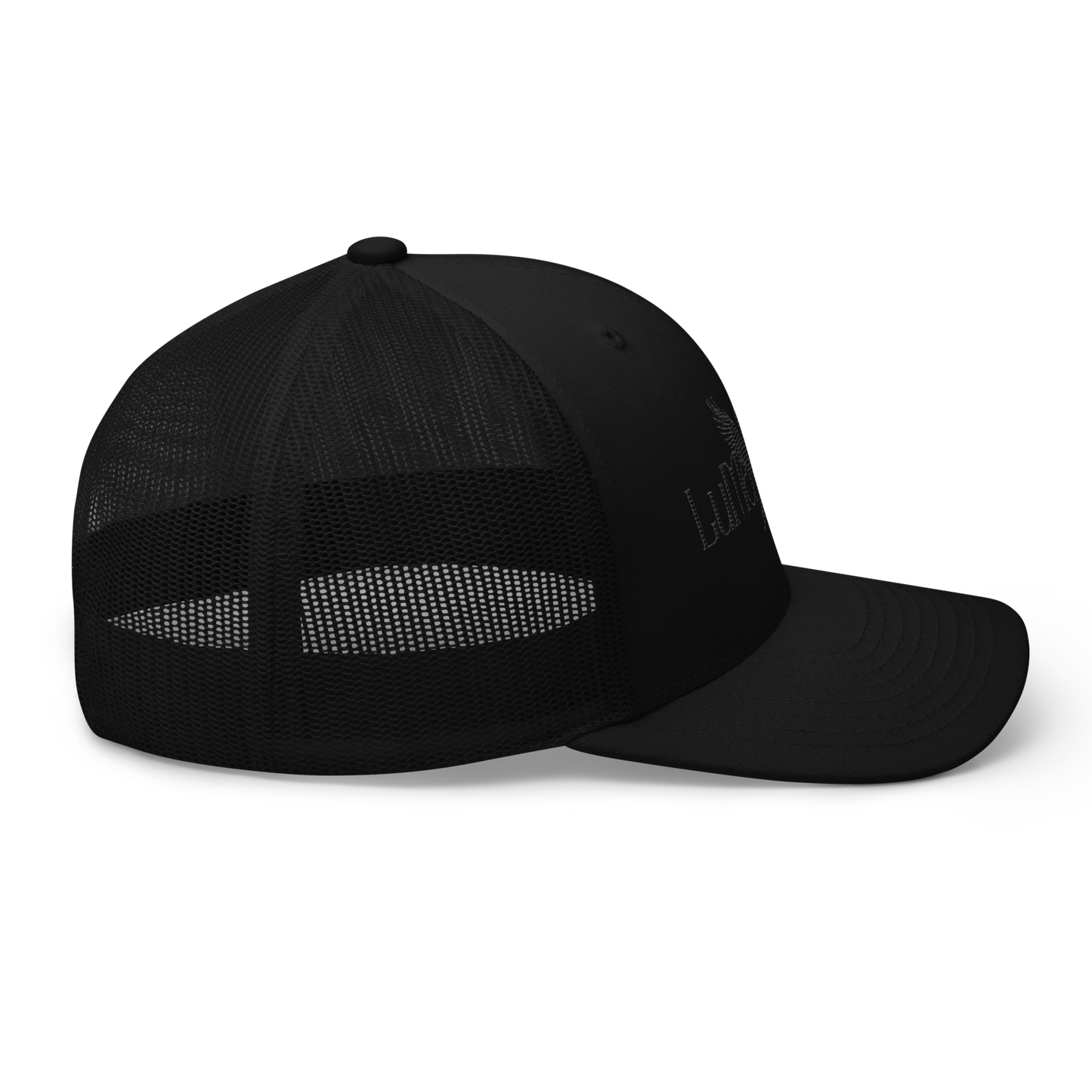 Black Trucker Hat – LuMen Logo + Rebirth Rise