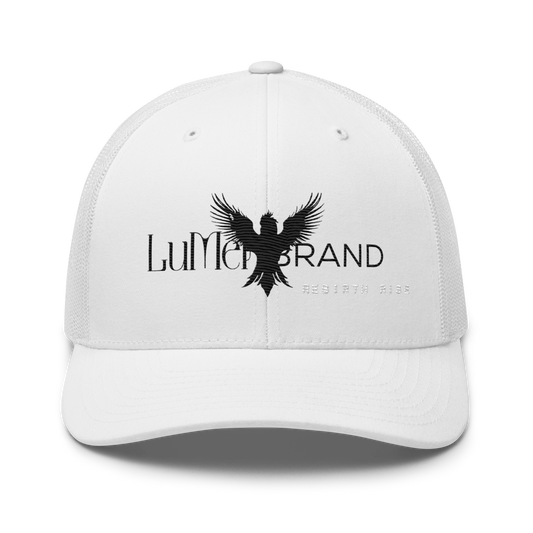 White Trucker Hat – LuMen Logo + Rebirth Rise