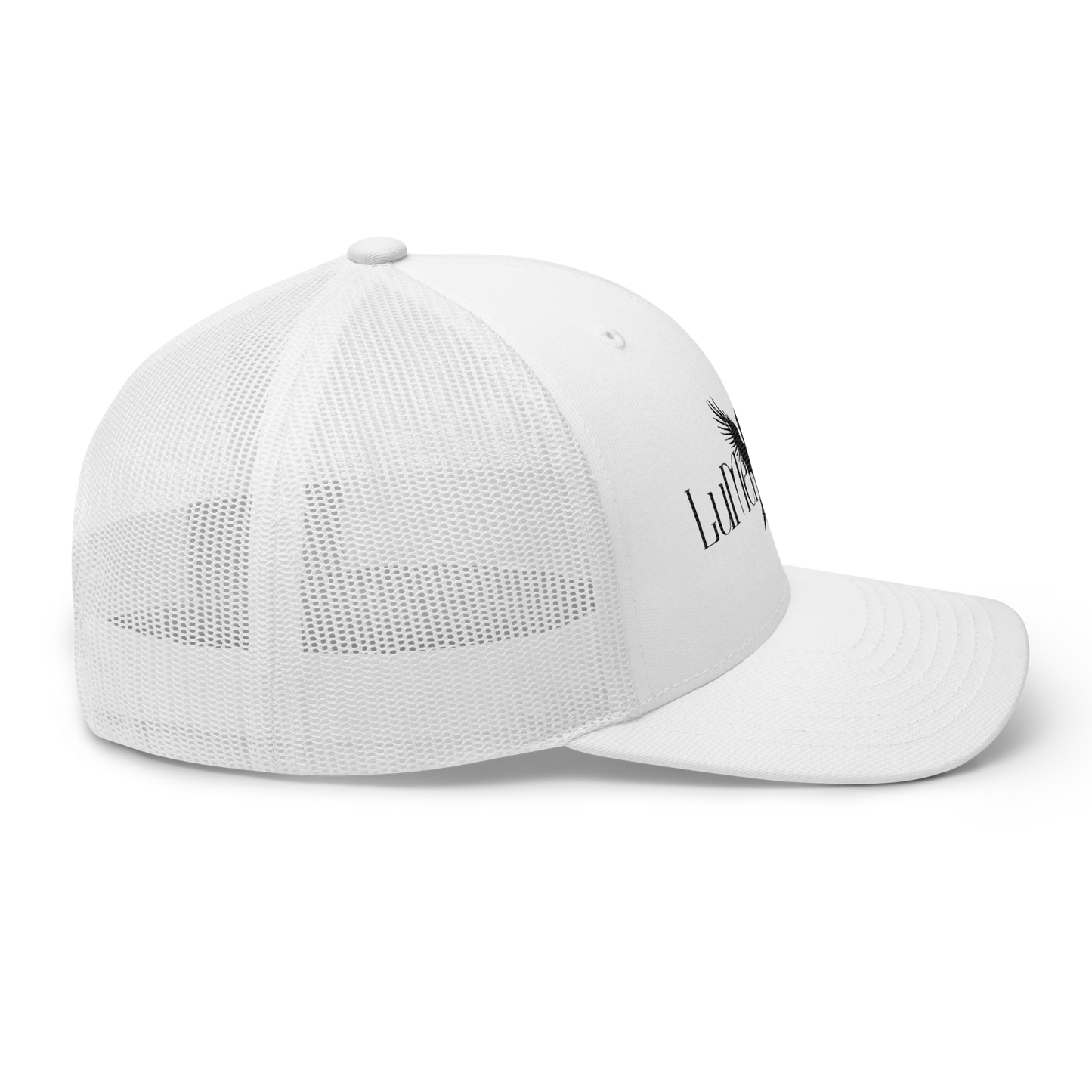 White Trucker Hat – LuMen Logo + Rebirth Rise