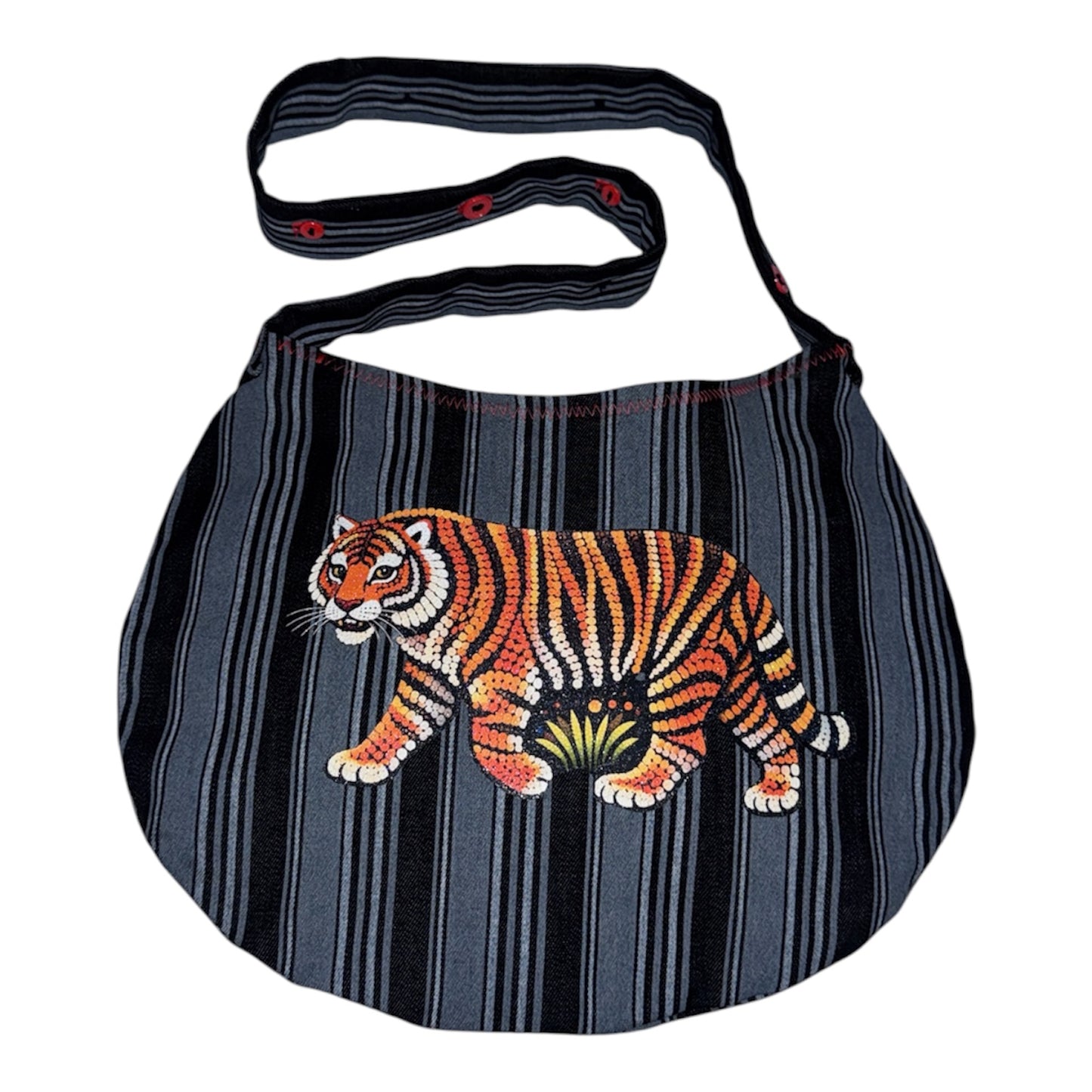 Tiger Stripe Denim Hobo Bag – Handmade One of a Kind Shoulder Bag