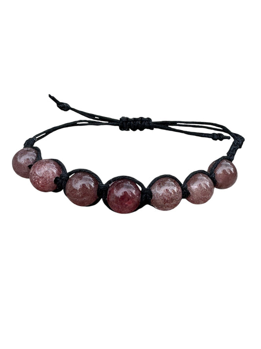 Hemp Macramé Strawberry Quartz Bracelet